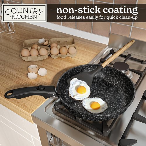Country Kitchen Cookware Set - Removable Handle, Oven & RV Safe Pots and Pans, Black