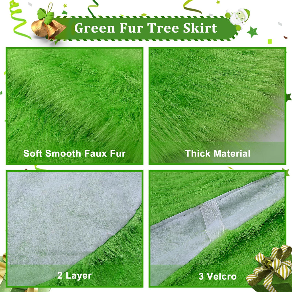 yuboo Spring Green Tree Skirt 48 inch, Large Fluffy Faux Fur Tree Skirt Decorations Ornaments for Artificial Trees 6-7.5 Ft, Furry Tree Rug Home Decor