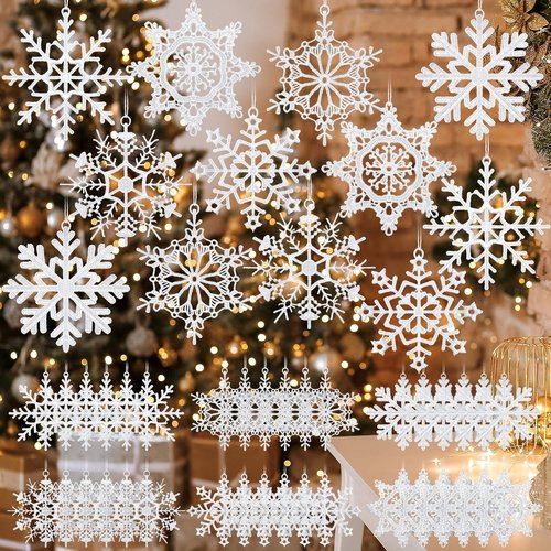 Lunmon Crochet Snowflake Ornaments - 48 Pcs Winter Hanging Decor for Christmas Tree & Home | 6 Unique Styles