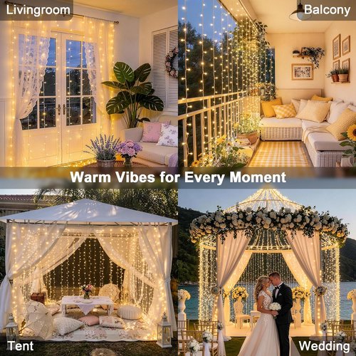 JMEXSUSS 900 LED Outdoor Curtain Lights - 9.5x29.5ft Twinkle String Lights with Remote for Wedding & Home Decor | Warm White
