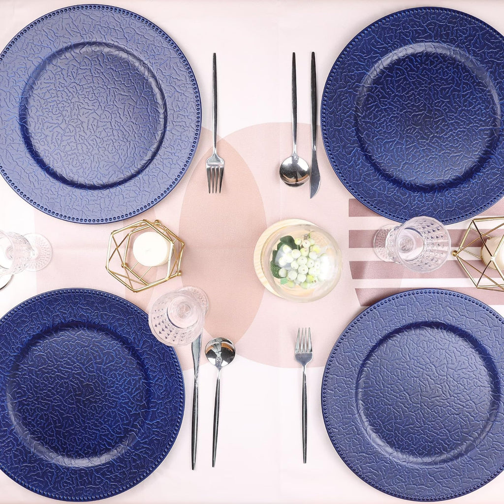 SforGUVA Navy Blue Chargers for Dinner Plates with Beaded Rims, Set of 12 Plastic Bulk Wedding Charger Plates for Thanksgiving, Christmas, Holiday Party Table Setting.