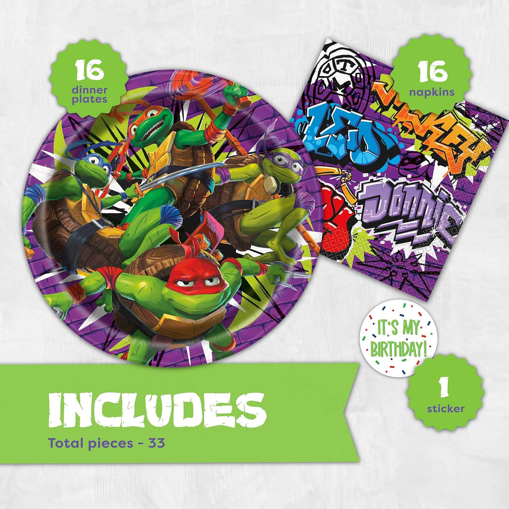 Teenage Mutant Ninja Turtles Party Decorations - 16 Plates & 16 Napkins | Officially Licensed TMNT Supplies