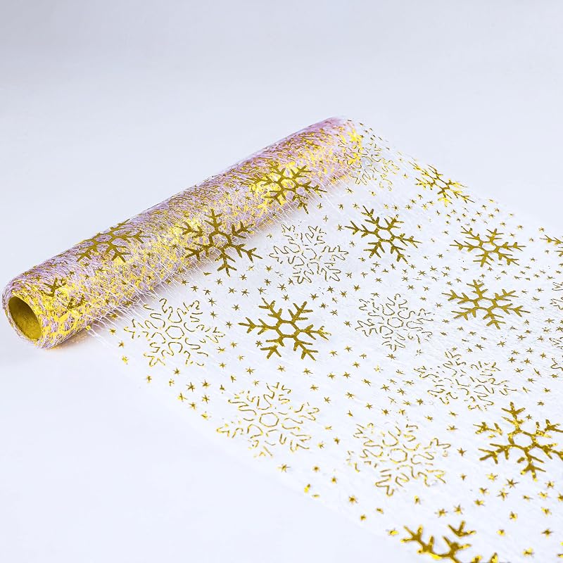 Gold Snowflake Table Runner 49 ft - Sparkly Christmas Decor (Variation: Gold Snowflake+49FT)