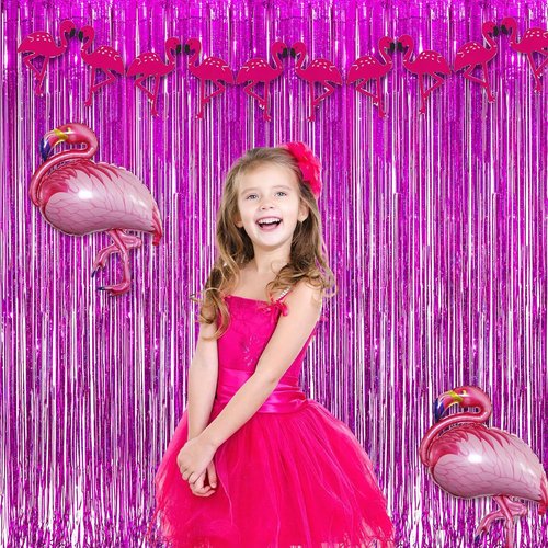GREATRIL Magenta Tinsel Curtain Backdrop - Foil Fringe Streamers for Bachelorette Party | 2 PCS