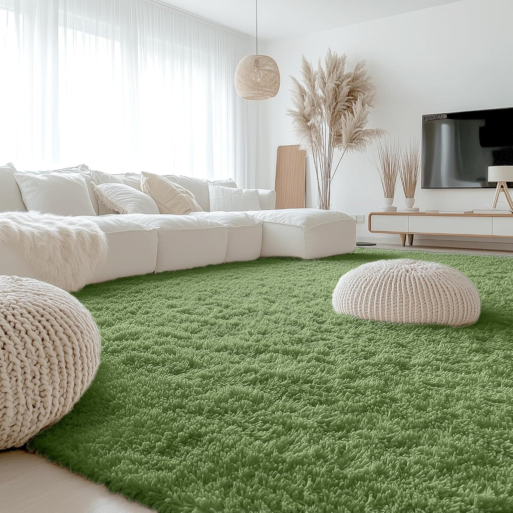 OLANLY Large Area Rug - Soft Fluffy Shaggy Carpet for Living Room & Bedroom | 9x12 Green Indoor Decor