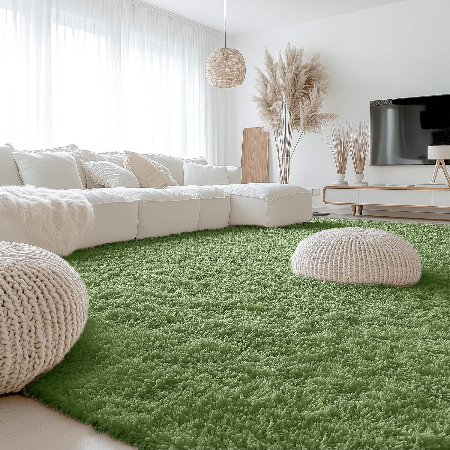 OLANLY Large Area Rug - Soft Fluffy Shaggy Carpet for Living Room & Bedroom | 9x12 Green Indoor Decor