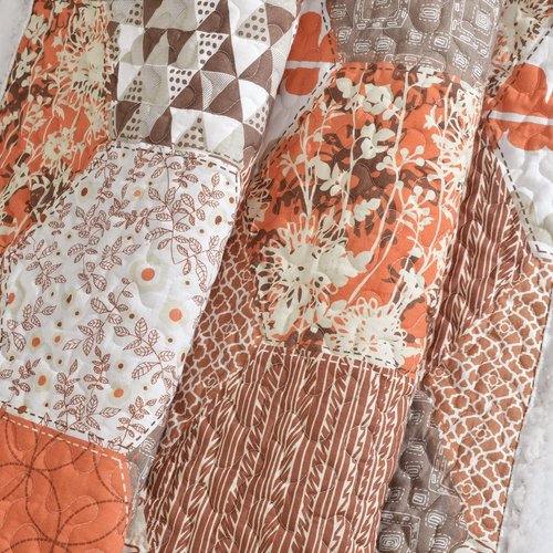 Lush Decor Briley Reversible Throw-Colorful Hexagon Patchwork Pattern Blanket, Tangerine-60 x 50"