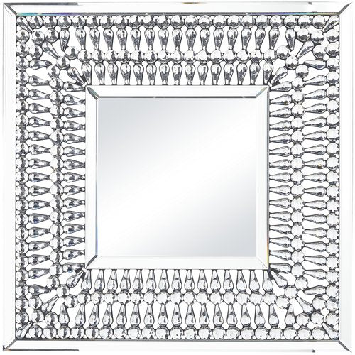 Deco 79 Glass Wall Mirror with Crystal Embellishment, 32" x 1" x 32", Silver
