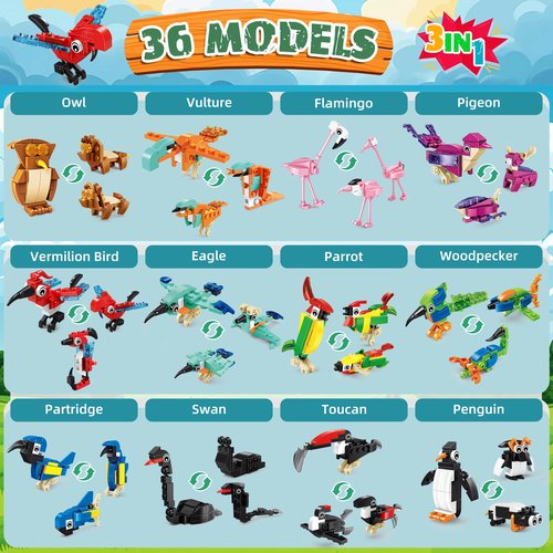 LINAYE 36 Packs Party Favors for Kids - 108 Models Mini Animals Dinosaur Building Blocks Set Toys for Kids Easter Stuffers Fillers Birthday Valentines Day Gifts Classroom Prizes for Boys Girls