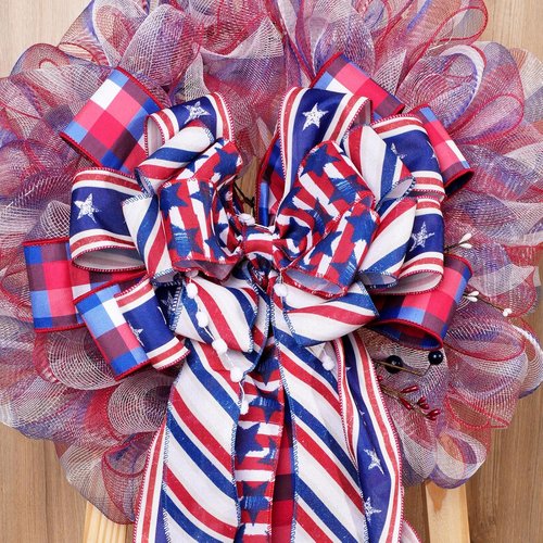 LaRibbons Patriotic Ribbon - Wired 2.5 Inch x 20 Yards | Red, White, Blue Star & Stripe for 4th of July Decor
