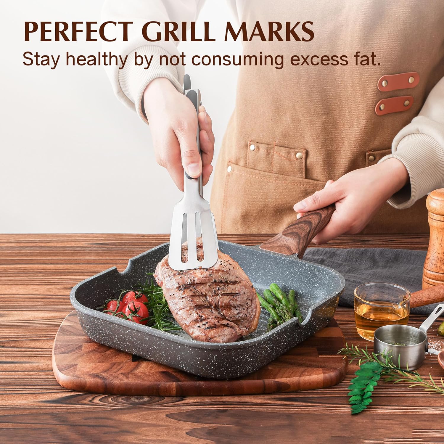 SENSARTE Nonstick Grill Pan - Versatile 9.5 Inch Griddle with Pour Spouts for Indoor & Outdoor Cooking
