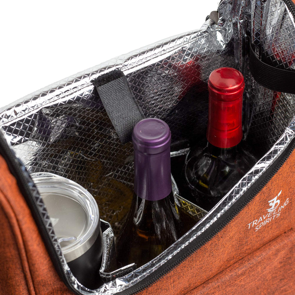 Traveling Spirits Insulated Wine Carrier | 2-3 Bottle Travel Bag With Stainless Steel Tumblers | Cooler Tote for Travel - Great Gift for Wine Lovers and Enthusiasts