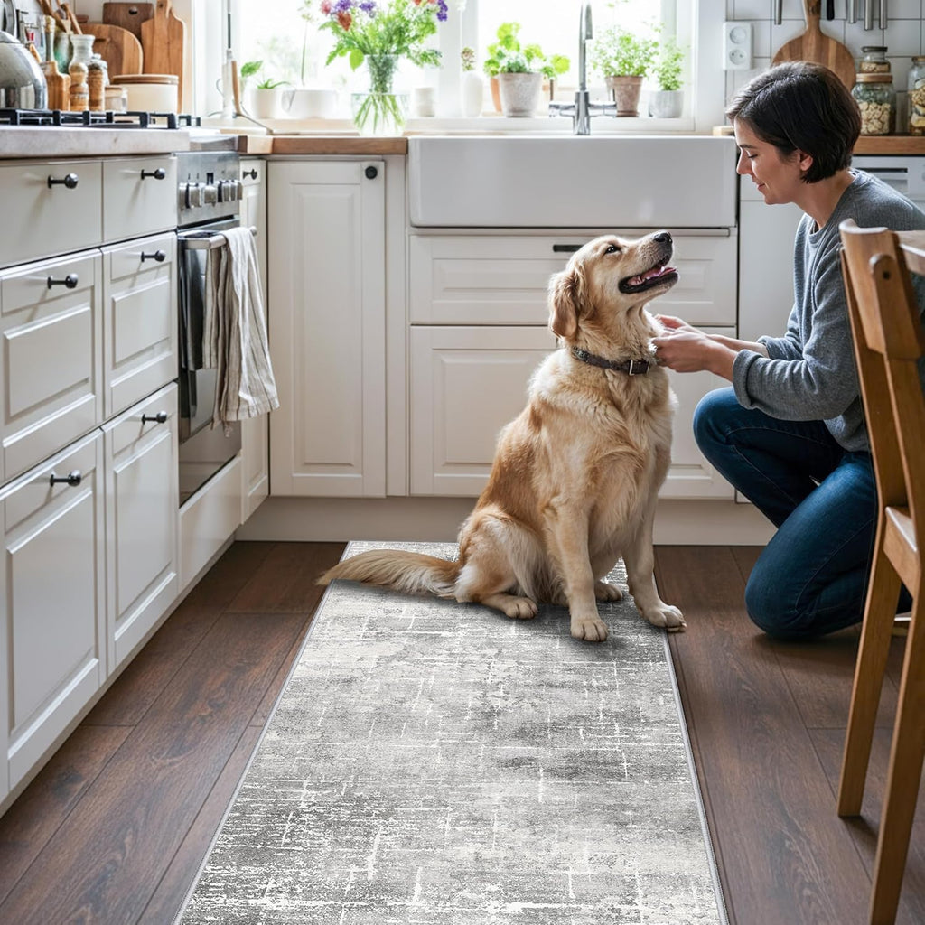 Regine Switzerland Washable 2x5 Hallway Runner Rug - Soft, Water-Resistant Indoor Carpet in Light Grey