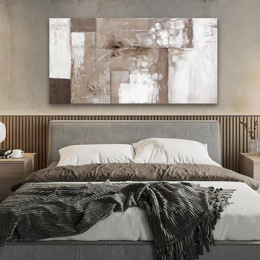 Skiennix Abstract Wall Art - Modern Canvas Decor for Living Room | Brown, Grey & White - 24x48 Inch