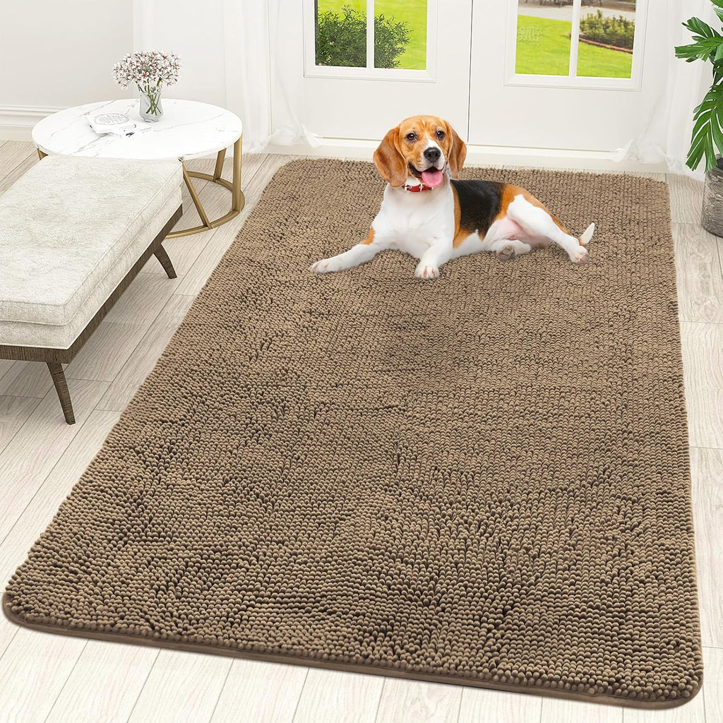 OLANLY Dog Door Mat - Absorbent Non-Slip Chenille Mat for Muddy Paws | 59x35 Inches, Tan