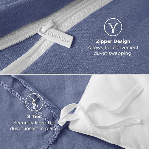 Bedsure Duvet Cover Set - Slate Blue, Full Size, 3 Pieces, Extra Soft Cotton-Like Polyester, Zipper Closure