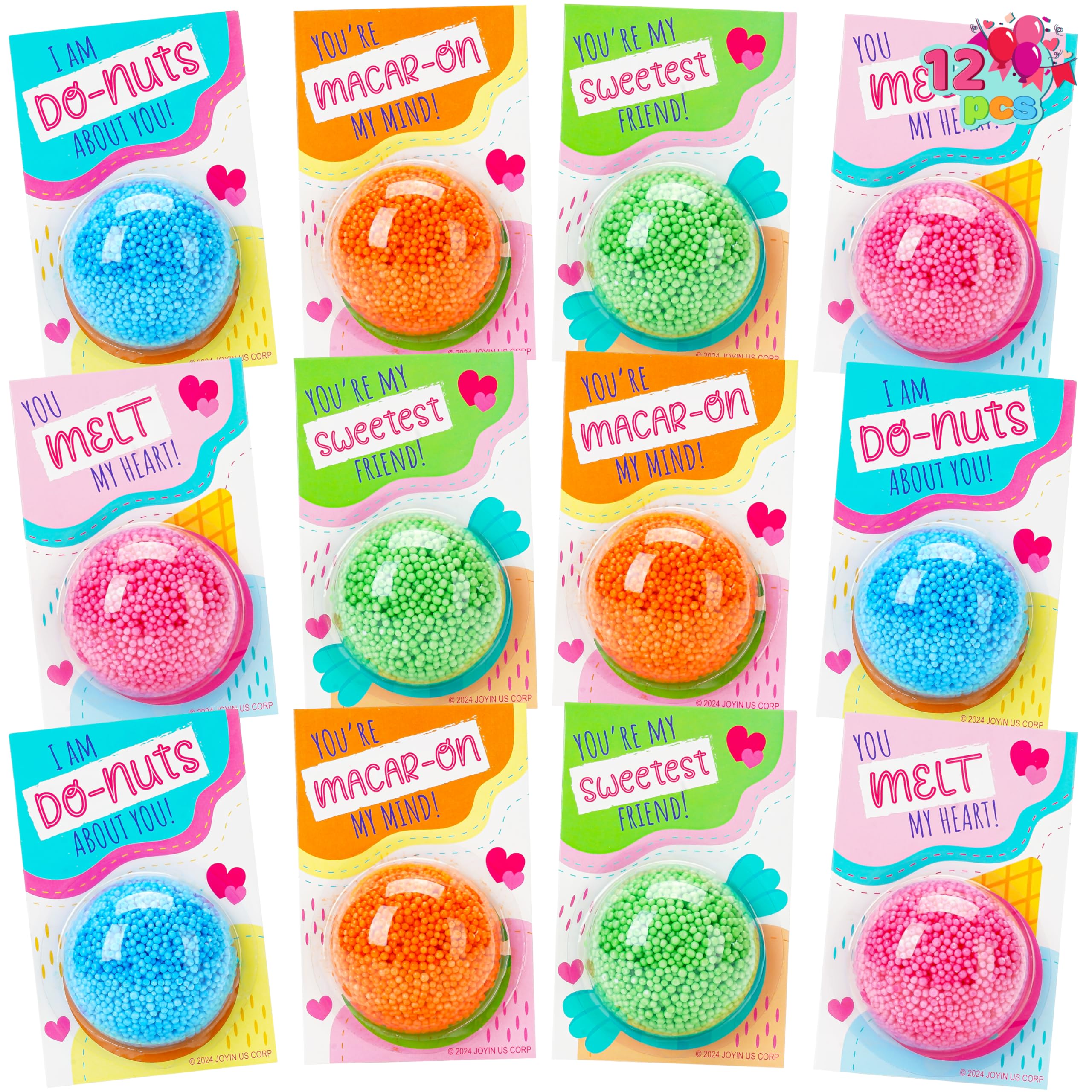 JOYIN 12 PCS Valentines Day Gift Cards with Colorful Play Modeling Squashy Bead Foam for Party Favor, Classroom Exchange Prize, Valentine’s Greeting Cards