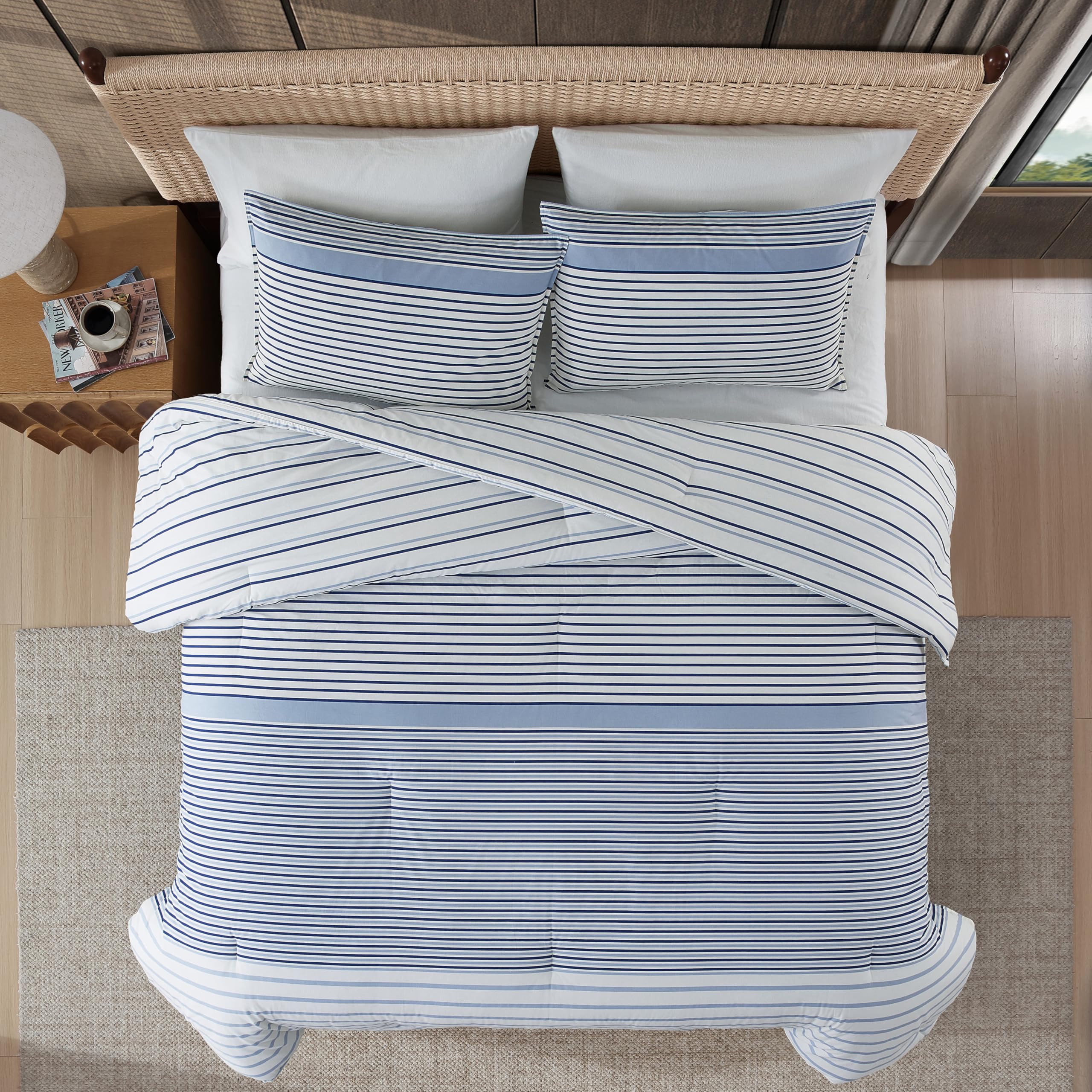 Eddie Bauer - King Duvet Cover Set, Luxuriously Soft Bedding with Matching Shams, Buttons & Corner Ties to Ensure Placement (Cooper Stripe Blue, King)