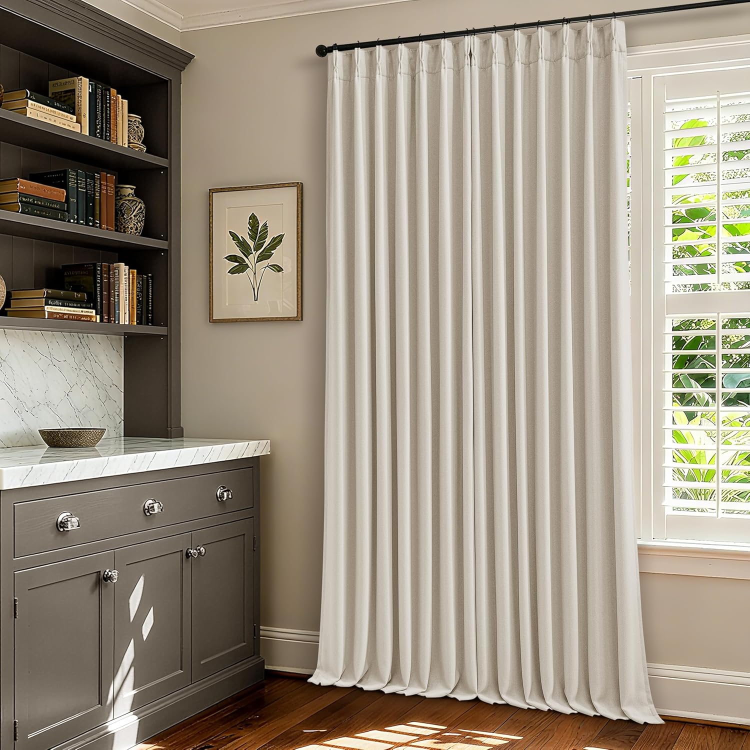 Skiennix 100% Blackout Linen Curtains - Pinch Pleat Design | 96 Inch Length, Cream Ivory Color, 2 Panels