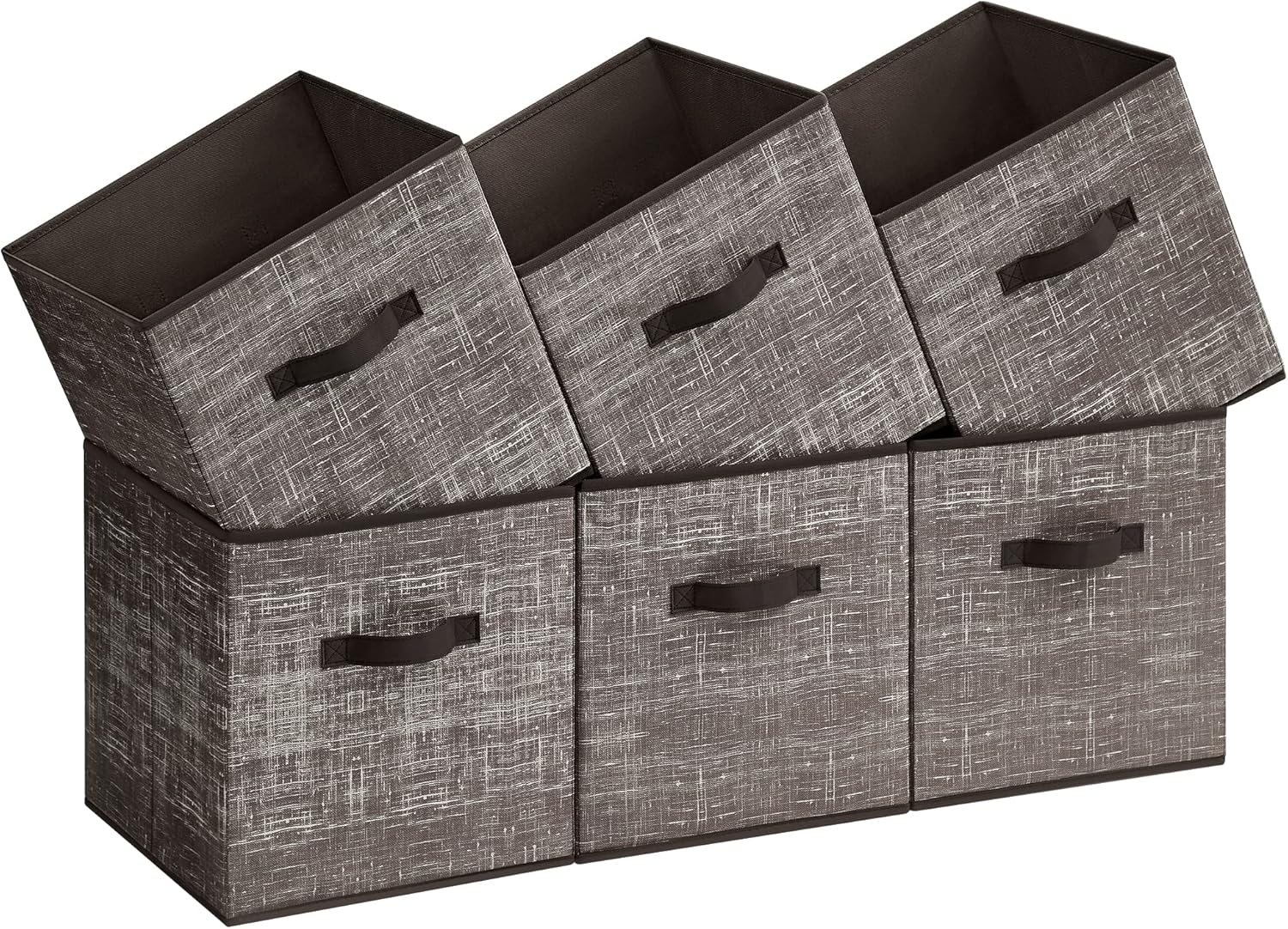 SONGMICS Storage Cubes - 13-Inch Non-Woven Fabric Bins with Double Handles - Set of 6, Walnut Color for Closet Organization
