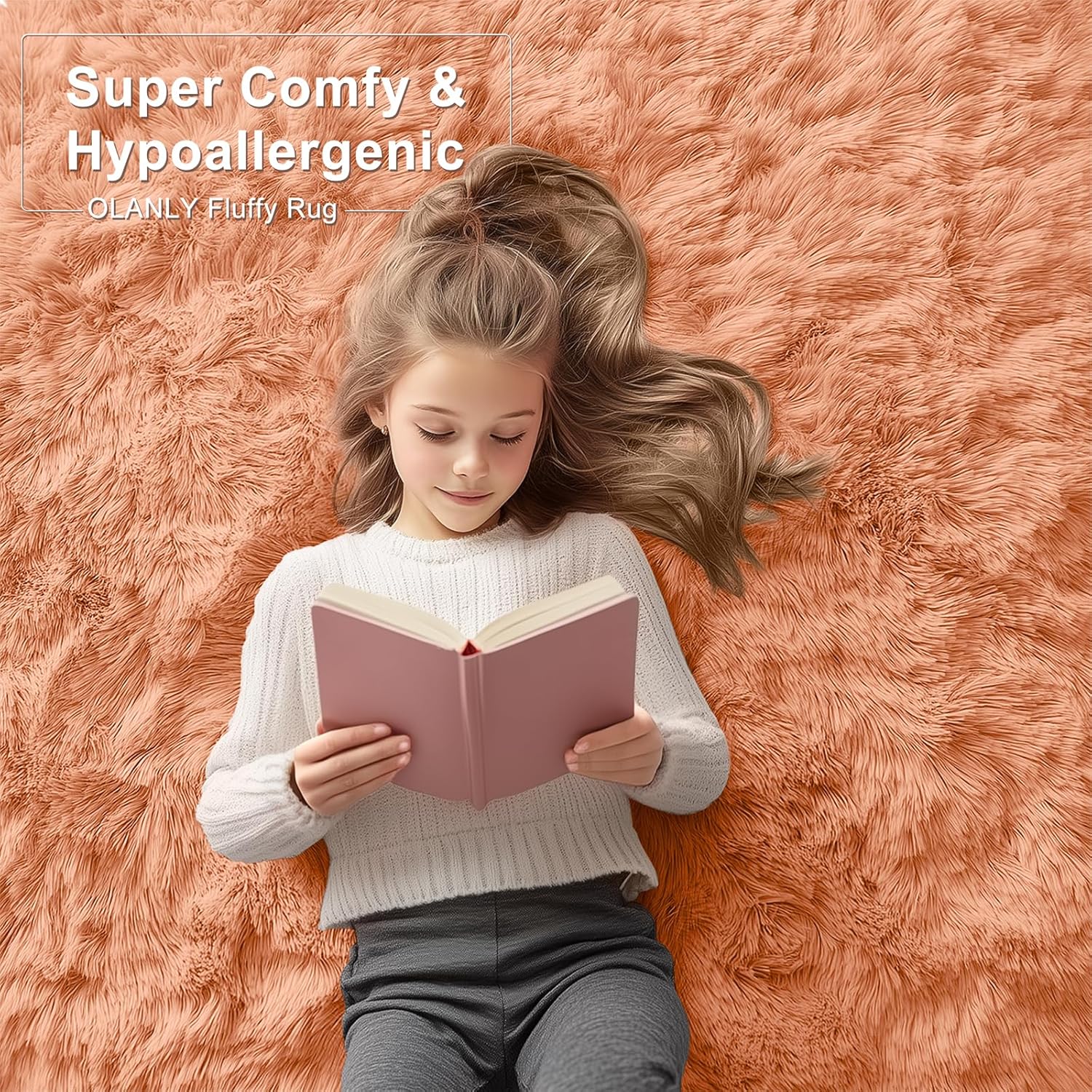 OLANLY 3x5 Soft Fluffy Shaggy Rug - Machine Washable Indoor Carpet for Kids & Nursery | Muted Orange