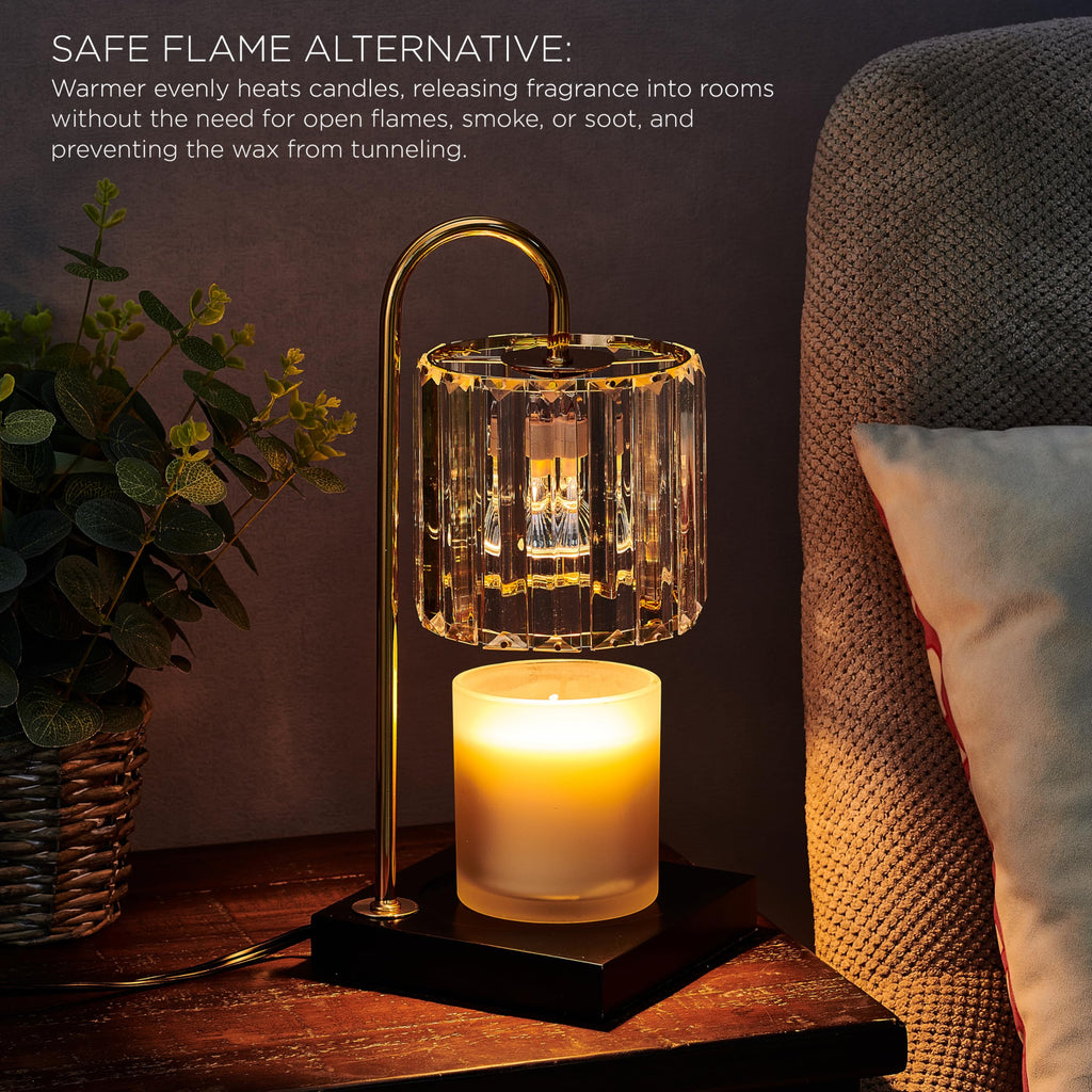 Mikasa 13.8 Inch Clear Glass Shade Electric Candle Warmer with Wood Base - Flameless Candle Melter for Home Decor, Safe Fragrance Diffuser Lamp, Fits Jar Candles Up to 4 Inches, 50W Halogen Bulb