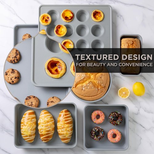 Country Kitchen Nonstick Bakeware Set - Durable & Easy Release, Taupe | 6-Piece Stackable Set