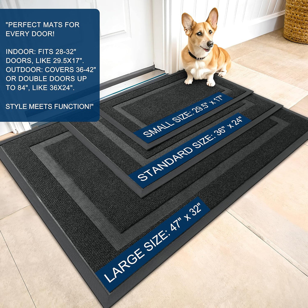 OLANLY Chenille Dog Door Mat - Indoor/Outdoor Entrance Mat Bundle | 30x20 in Grey & 29.5x17 in Black