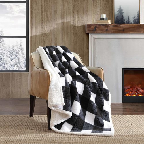 Eddie Bauer - Blanket, Super Soft Reversible Sherpa & Brushed Fleece Bedding, Throw Blankets for Couch, Ideal for Lounging (Black Check)