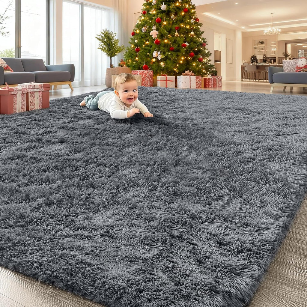 OLANLY Large Area Rug - Soft Fluffy Shaggy Indoor Carpet for Living Room & Bedroom | 7x9 ft, Grey