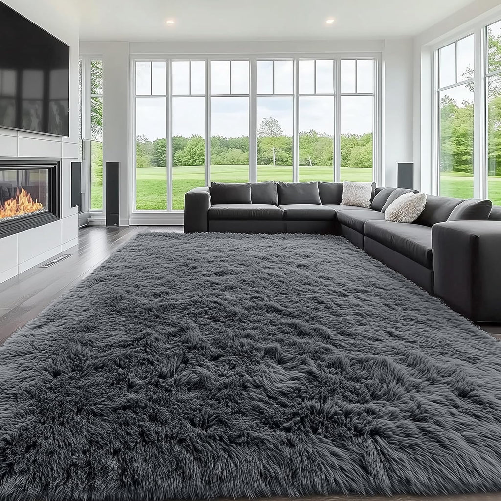 OLANLY Large Area Rug - Soft Fluffy Shaggy Carpet for Living Room & Bedroom | Machine Washable, Grey
