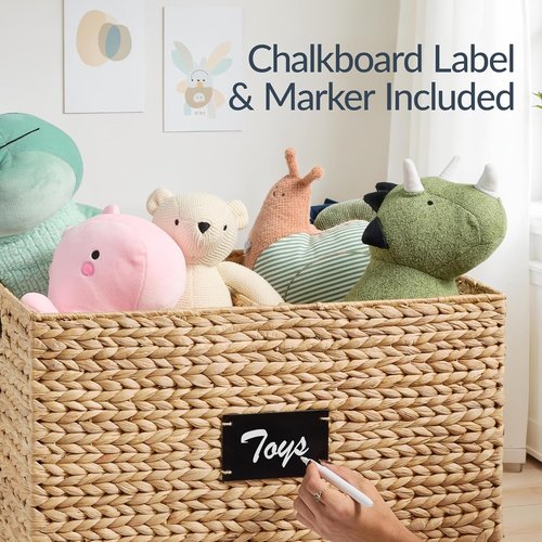 Best Choice Products Rolling Pantry Storage Basket - Versatile Organizer with Chalkboard Label & Removable Divider | Natural Water Hyacinth for Kitchen & Home