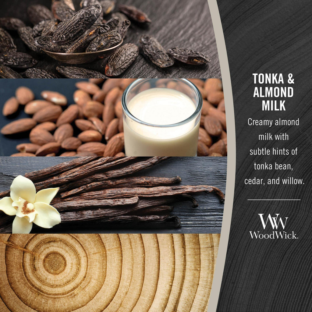 WoodWick Tonka & Almond Milk Gifts for Women and Men, 9.7 oz Medium Hourglass Candle with Crackling Wick