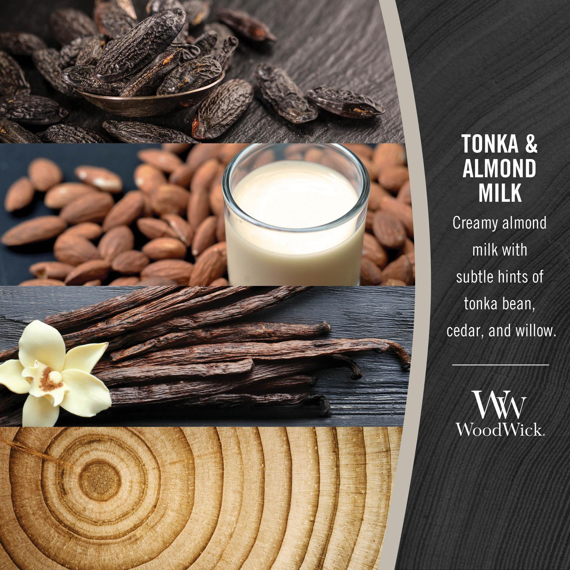 WoodWick Tonka & Almond Milk Gifts for Women and Men, 9.7 oz Medium Hourglass Candle with Crackling Wick
