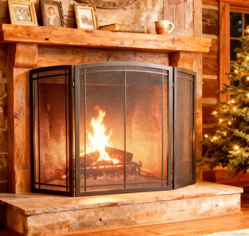 FireBeauty Fireplace Screen 3 Panel Wrought Iron Black Metal 48"(L) x30(H) Spark Guard Cover (Modern)