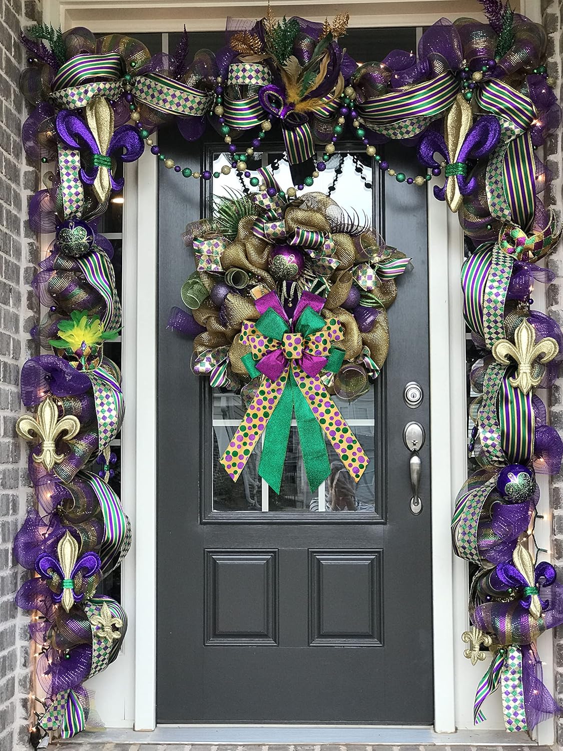 Purple Green Glitter Mardi Gras Wreath Bows by Mardi Gras - Large Decorative Bow for Indoor/Outdoor Decor