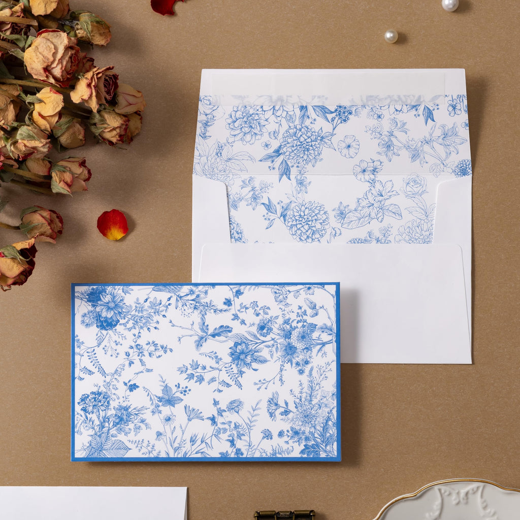 Crisky 50 Pack Blue Floral Blank Note Cards with Envelopes & Stickers, Gold Foil Bridal Shower Thank You Cards Greeting Bulk for Birthday, Baby Shower, Wedding, Graduation