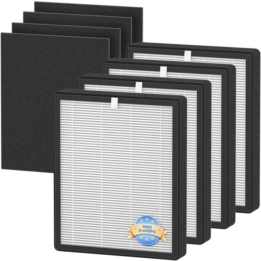 ProHEPA 9000 True HEPA Replacement Filters Compatible with VEVA ProHEPA 9000 Puri-fiers, 4 pack H13 True HEPA Filters & 4 Activated Carbon Pre-Filters
