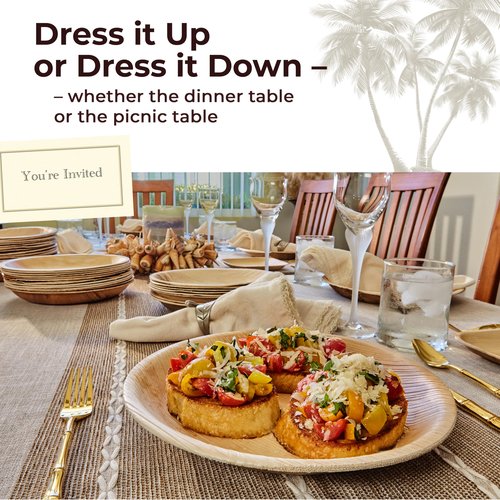 Indie Palm 8 Inch Round Disposable Palm Leaf Plates – Heavy Duty, Biodegradable Compostable Alternative to Bamboo Plates or Paper Plates – Parties, Weddings, Dinners, Catering-Bulk Events (100 Pack)