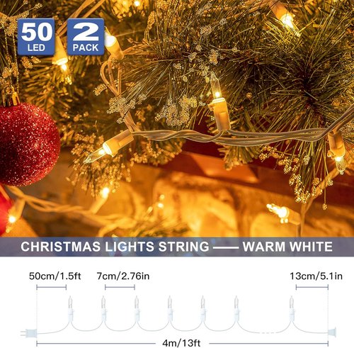 Hopolon 50-Count Clear Christmas Lights Set - Mini String Lights for Holiday & Wedding Decor | Warm White