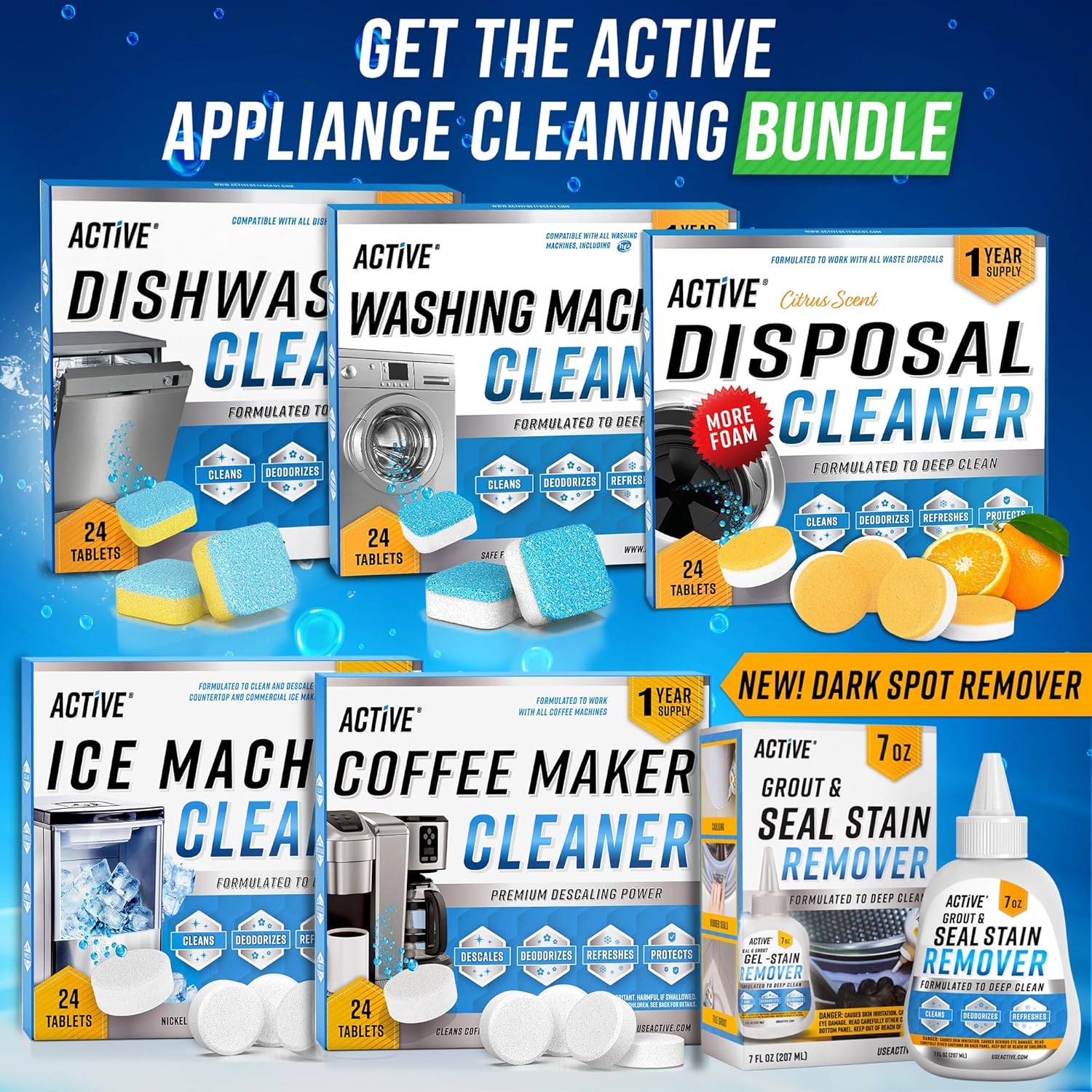 Powerful Garbage Disposal Cleaner Tablets by Fresh Citrus - 24 Pack XL Foaming Deodorizer for Kitchen Drain Care