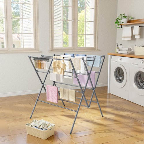 HOMIDEC Drying Rack - Large 12-Pole Foldable Laundry Drying Rack with Sock Clips | Indoor/Outdoor Use, Silver