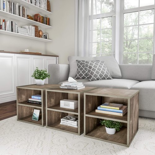 Stackable Cube End Table - Contemporary Minimalist Modular Accent Piece with 2 Shelves for Bedroom, Living Room, or Office by Lavish Home (Gray)