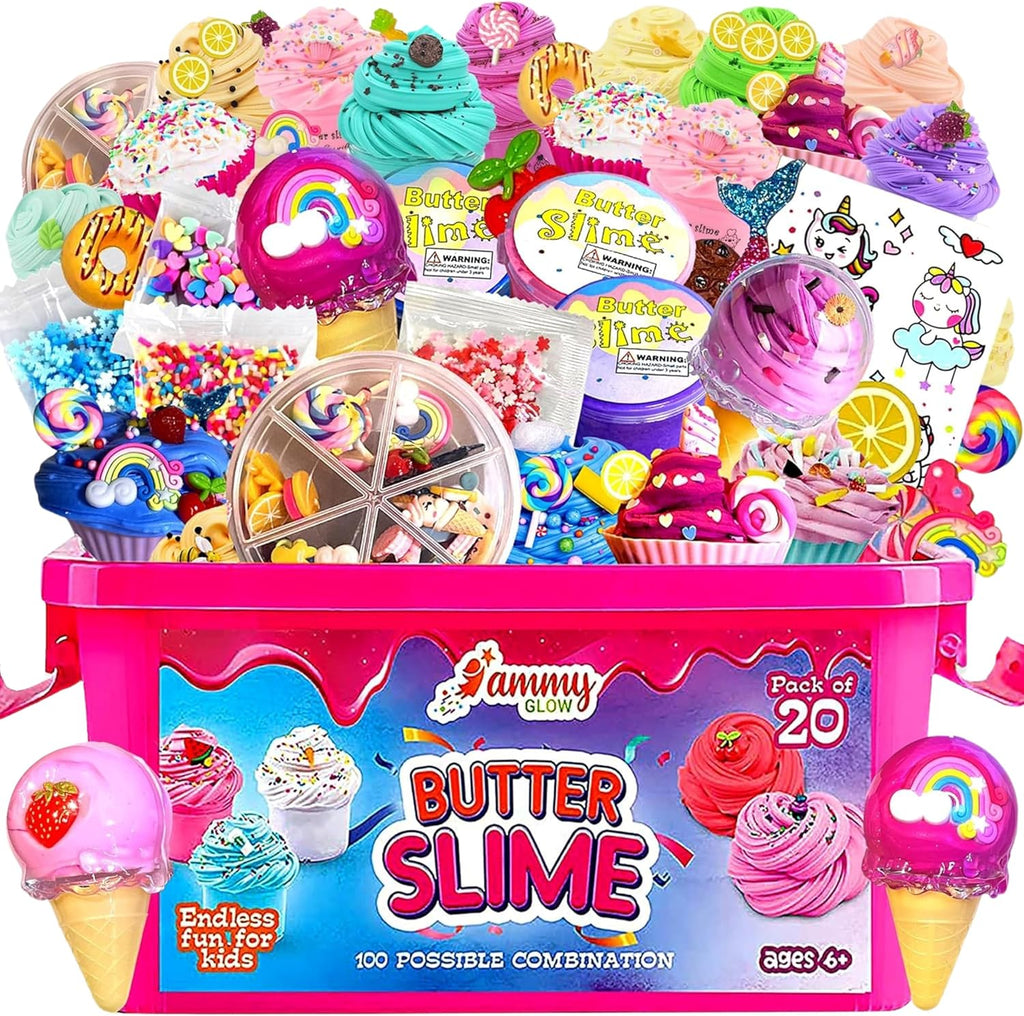 Skiennix Jumbo Butter Slime Kit - 49 Pcs of Colorful Slimes & Accessories for Ages 8-12 | Non-Toxic Sensory Fun