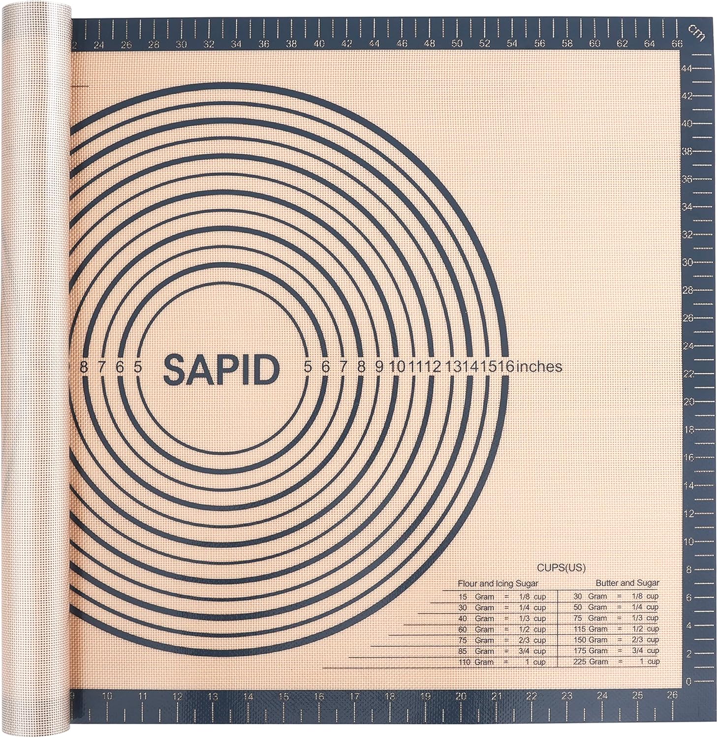 Sapid Extra Thick Silicone Pastry Mat - Non-Slip Baking Surface with Measurements | Extra Large 20" x 28" Gray