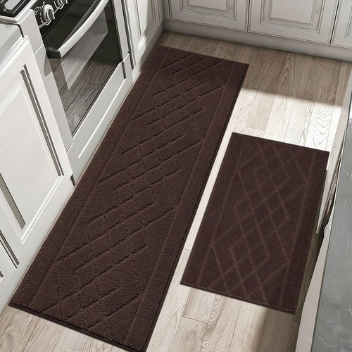 BEQHAUSE Kitchen Mats for Floor 2PCS, Kitchen Rugs Non-Slip Washable, Kitchen Runner Rug Absorbent and Stain Resistant, Floor Mat for Kitchen, Laundry & Sink, 20"x30"+20"x48", Brown