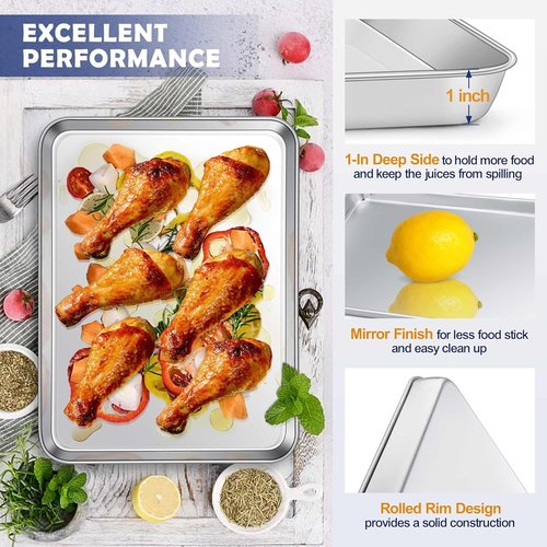 Joyfair Stainless Steel Baking Sheet Pan Set - 16 Inch Tray with Cooling Rack | Rust-Free & Dishwasher Safe