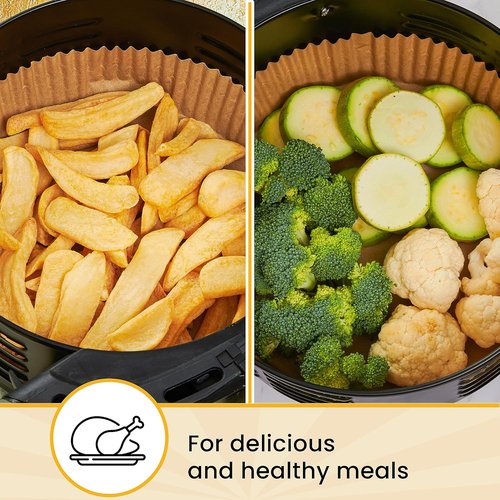 Baker's Signature Air Fryer Liners - 125 Pcs Non-Stick & Oil Proof Round Paper Liners | 8 Inch for 5-8 Qt Baskets