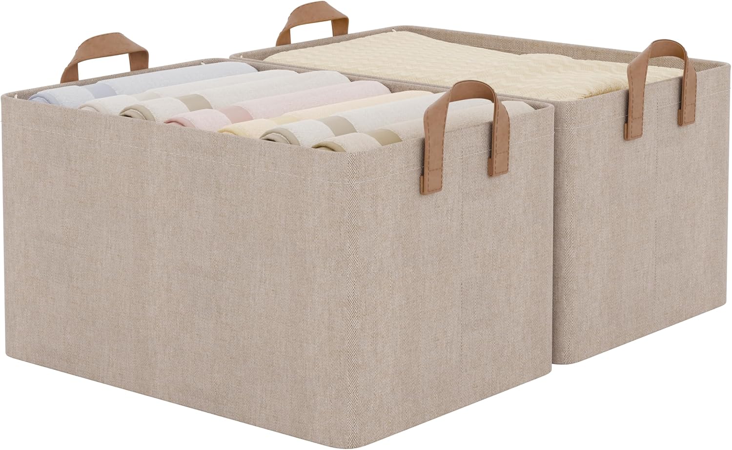 StorageWorks Fabric Storage Bins - Large Closet Baskets with Metal Frame | Brown and Beige, 2-Pack