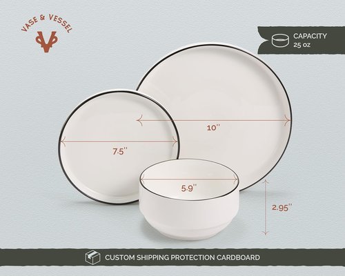 Cambridge Classics 12-Piece Ceramic Dinnerware Set - Round, Microwave & Dishwasher Safe, French Design